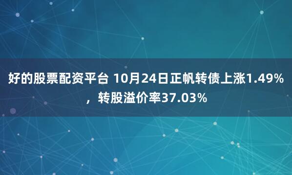 好的股票配资平台 10月24日正帆转债上涨1.49%，转股溢价率37.03%