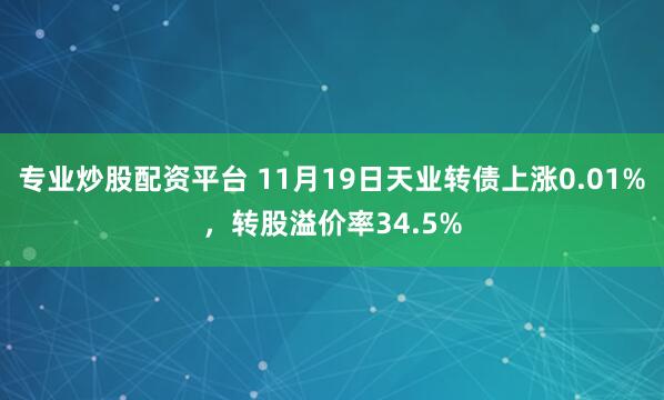 专业炒股配资平台 11月19日天业转债上涨0.01%，转股溢价率34.5%