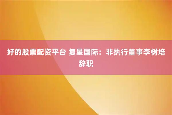 好的股票配资平台 复星国际：非执行董事李树培辞职